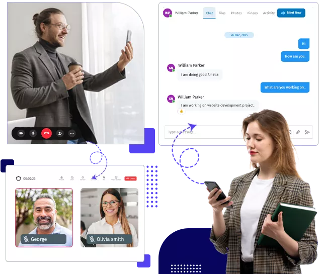 BuzyTeam chat and video meeting screens