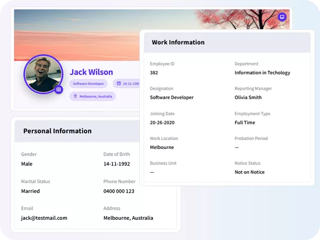 BuzyTeam digital employee profile with personal and work information
